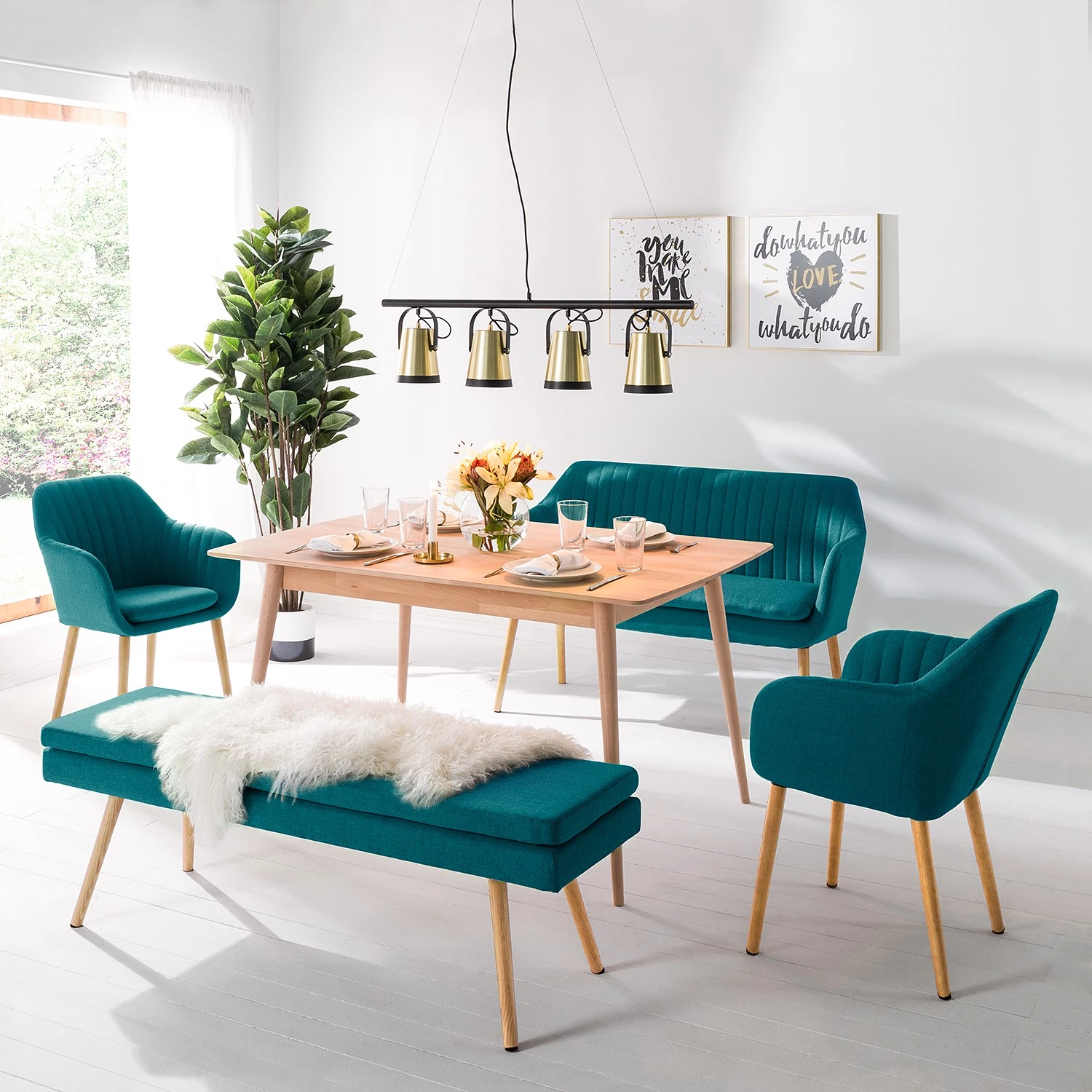 Mørteens Chaises à accoudoirs Tilanda - Tissu / Chêne massif - Tissu Cors: Pétrole - Lot de 2 2 Mørteens Chaises à accoudoirs Tilanda - Tissu / Chêne massif - Tissu Cors: Pétrole - Lot de 2 – Image 2