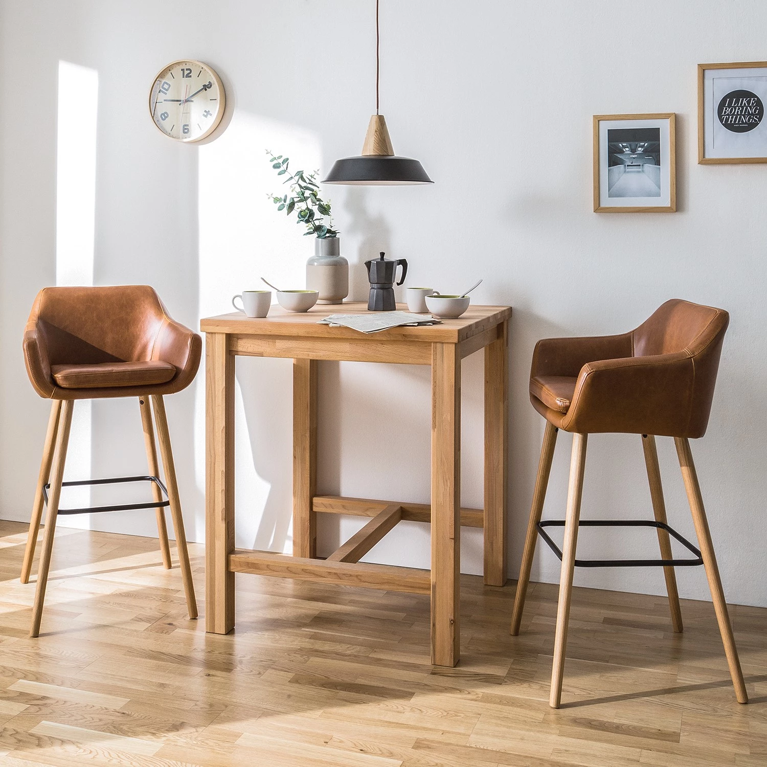 Mørteens Chaises de bar Nicholas I - Imitation cuir / Chêne massif - Marron vintage - Lot de 4 2 Mørteens Chaises de bar Nicholas I - Imitation cuir / Chêne massif - Marron vintage - Lot de 4 – Image 2