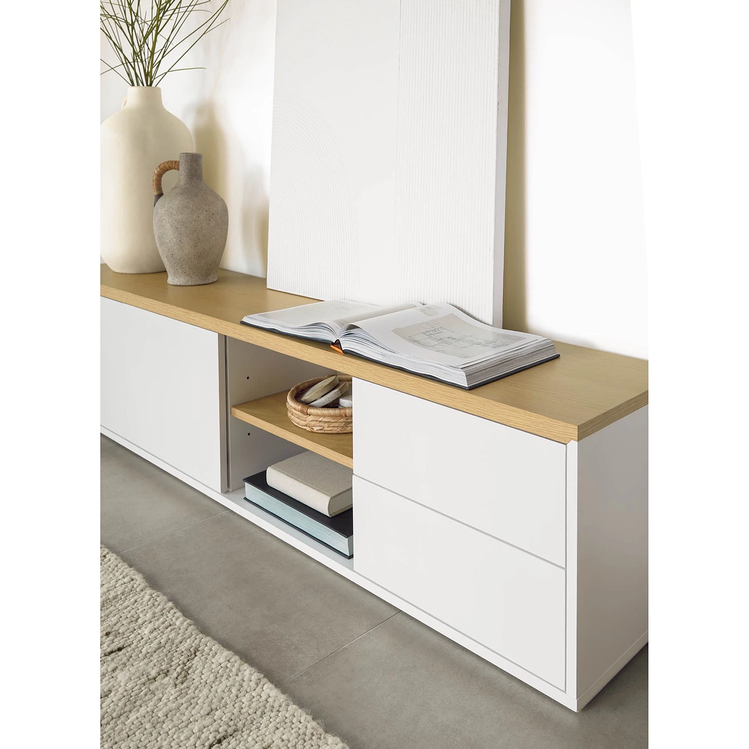 Loftscape Meuble TV Agueda - Imitation marbre blanc / Noir 5 Loftscape Meuble TV Agueda - Imitation marbre blanc / Noir – Image 5