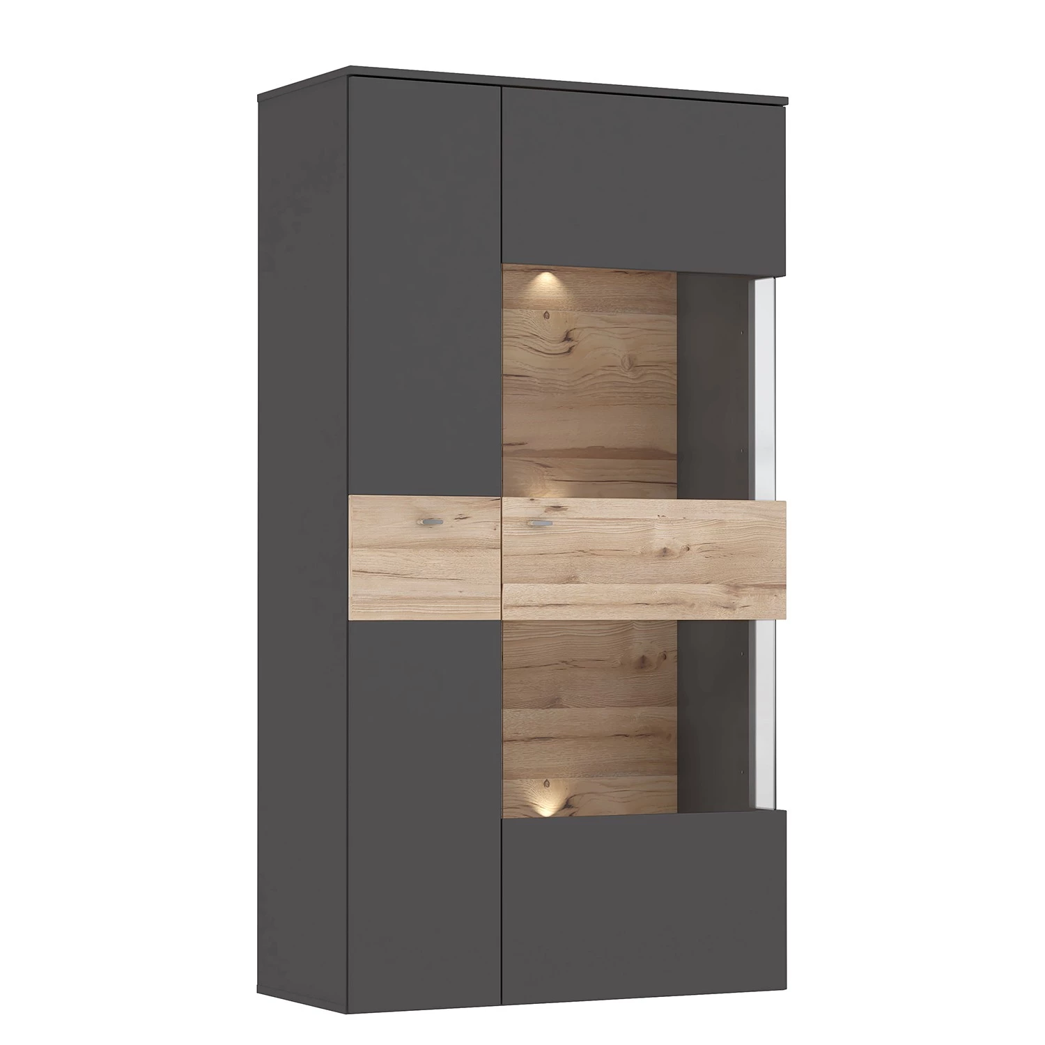 Loftscape Vitrine Corey - Avec éclairage - Imitation chêne / Gris - Porte en verre à droite 4 Loftscape Vitrine Corey - Avec éclairage - Imitation chêne / Gris - Porte en verre à droite – Image 4