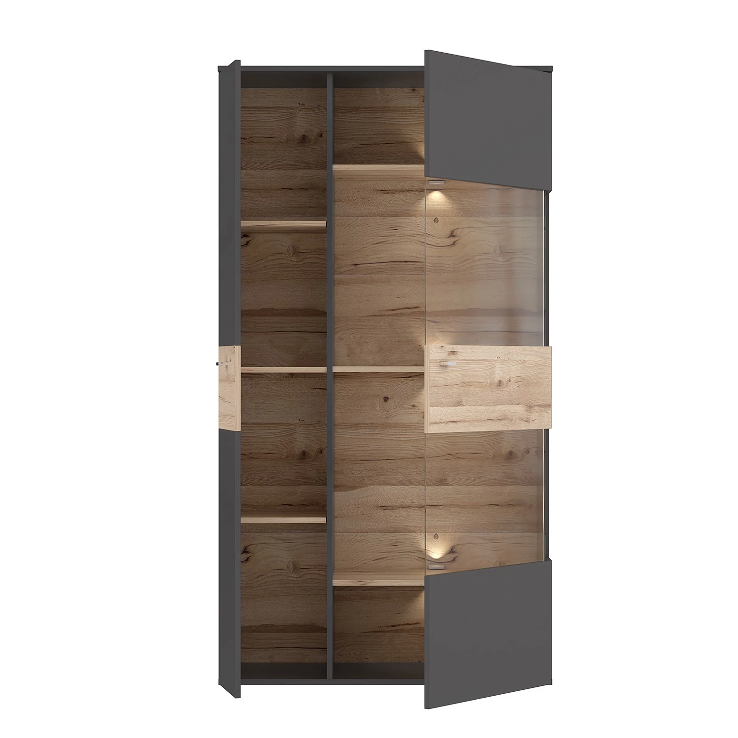 Loftscape Vitrine Corey - Avec éclairage - Imitation chêne / Gris - Porte en verre à droite 5 Loftscape Vitrine Corey - Avec éclairage - Imitation chêne / Gris - Porte en verre à droite – Image 5