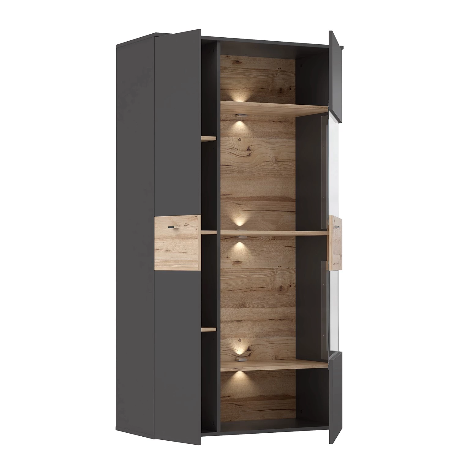 Loftscape Vitrine Corey - Avec éclairage - Imitation chêne / Gris - Porte en verre à droite 6 Loftscape Vitrine Corey - Avec éclairage - Imitation chêne / Gris - Porte en verre à droite – Image 6