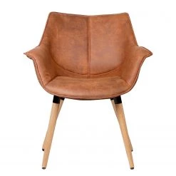 Ars manufacti Chaise à accoudoirs Kantii I - Microfibre / Chêne massif - Cognac vintage - Lot de 2 -Meubles de salle à manger Soldes Magasin 1000284152 210819 08490400003 DETAILS P000000001000284152