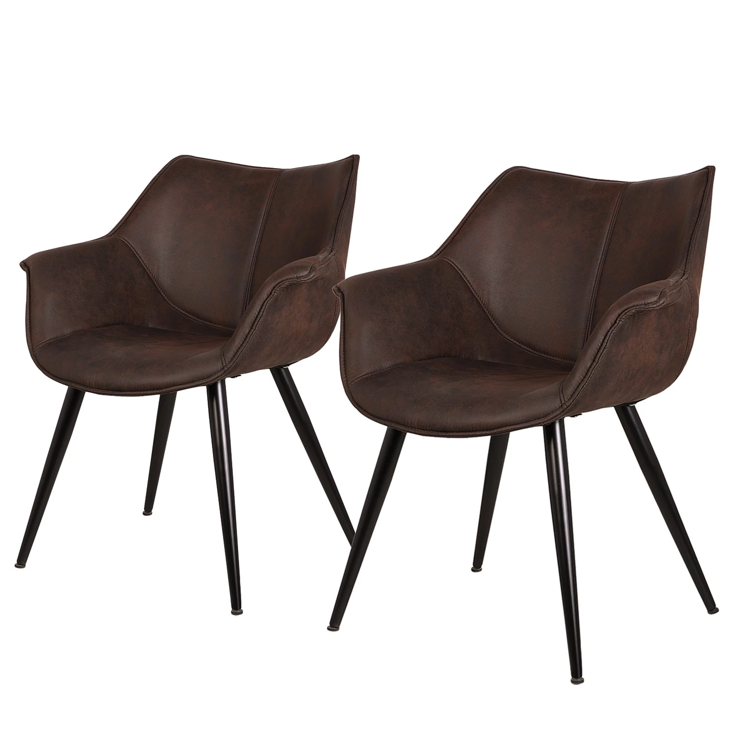 Ars manufacti Chaise à accoudoirs Kantii II - Microfibre / Métal - Microfibre Colby: Marron foncé vintage - Lot de 2 1 Ars manufacti Chaise à accoudoirs Kantii II - Microfibre / Métal - Microfibre Colby: Marron foncé vintage - Lot de 2