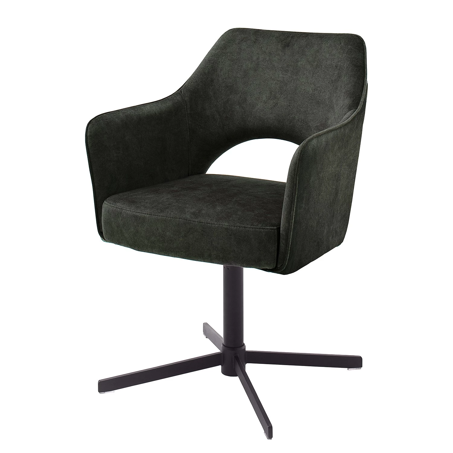 Fredriks Chaise à accoudoirs Yellville - Microfibre et tissu / Métal - Noir mat - Vert olive foncé 1 Fredriks Chaise à accoudoirs Yellville - Microfibre et tissu / Métal - Noir mat - Vert olive foncé