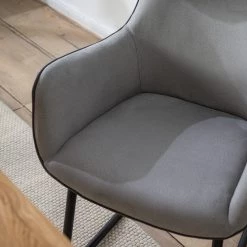 Fredriks Chaise à accoudoirs Altoona - Tissage à plat / Métal - Gris foncé et gris clair / Noir mat -Meubles de salle à manger Soldes Magasin 1000285151 220819 040 DETAILS P000000001000285151