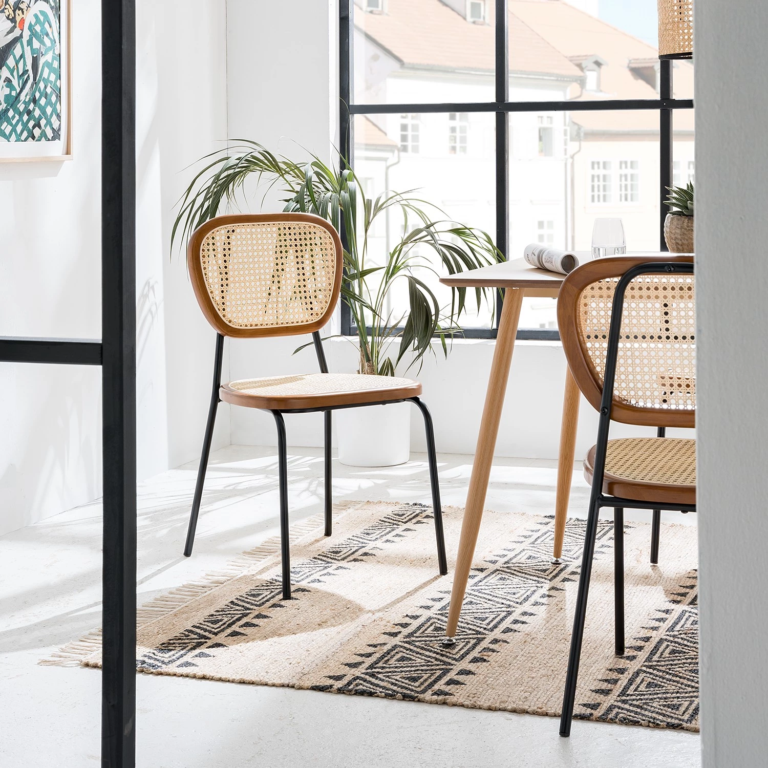 Maison Belfort Chaises Ramona (lot de 2) - Rotin & Hêtre massif / Acier - Beige & Hêtre / Chrome 2 Maison Belfort Chaises Ramona (lot de 2) - Rotin & Hêtre massif / Acier - Beige & Hêtre / Chrome – Image 2