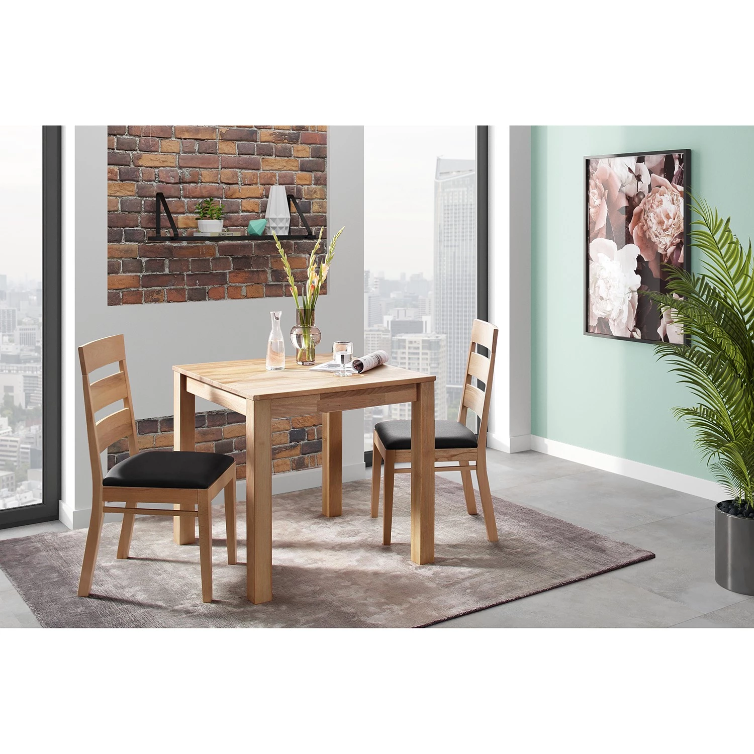 Naturoo Salle à manger Bodney II (3 éléments) - Duramen de hêtre massif / Imitation cuir - Duramen de hêtre / Noir 2 Naturoo Salle à manger Bodney II (3 éléments) - Duramen de hêtre massif / Imitation cuir - Duramen de hêtre / Noir – Image 2