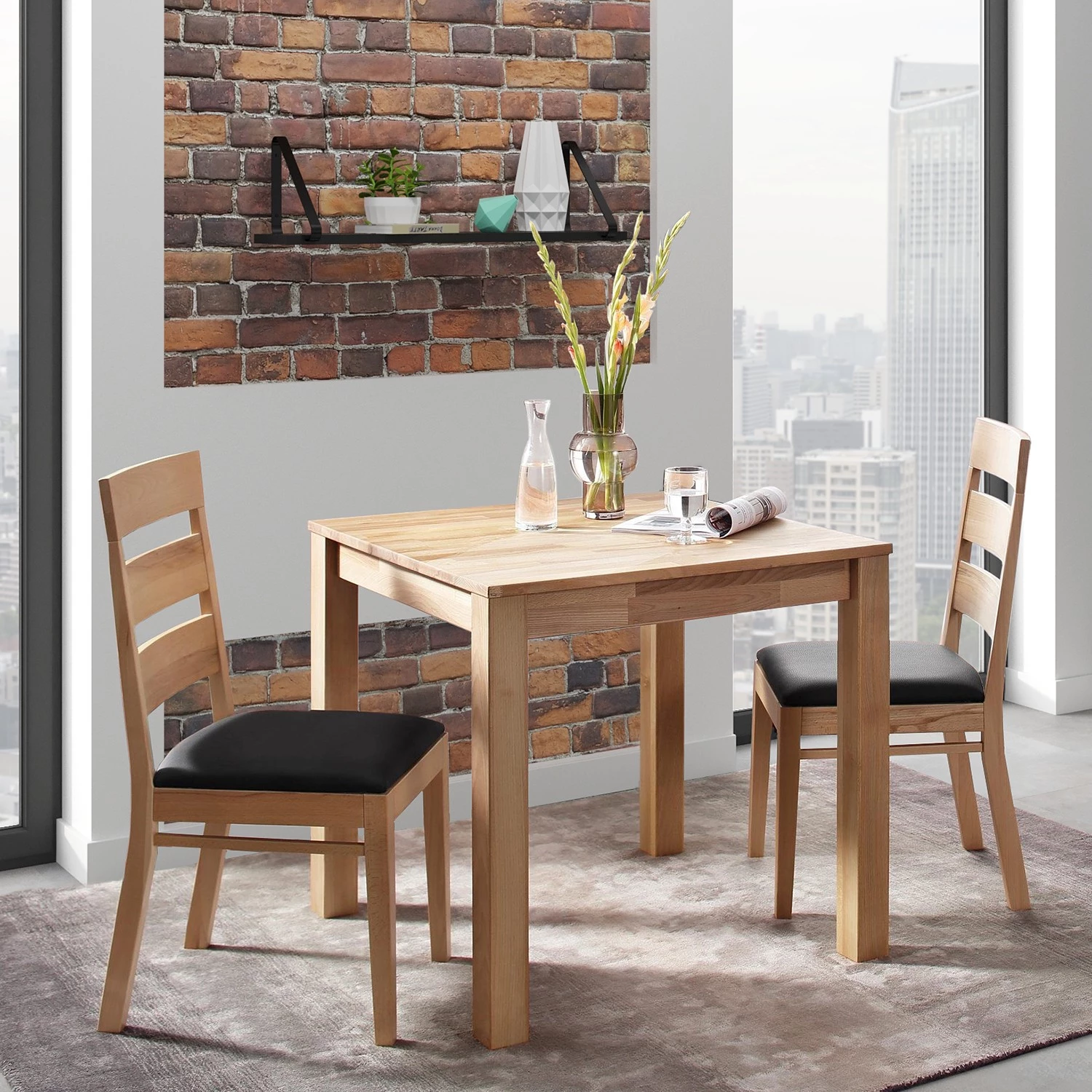 Naturoo Salle à manger Bodney II (3 éléments) - Duramen de hêtre massif / Imitation cuir - Duramen de hêtre / Noir 1 Naturoo Salle à manger Bodney II (3 éléments) - Duramen de hêtre massif / Imitation cuir - Duramen de hêtre / Noir