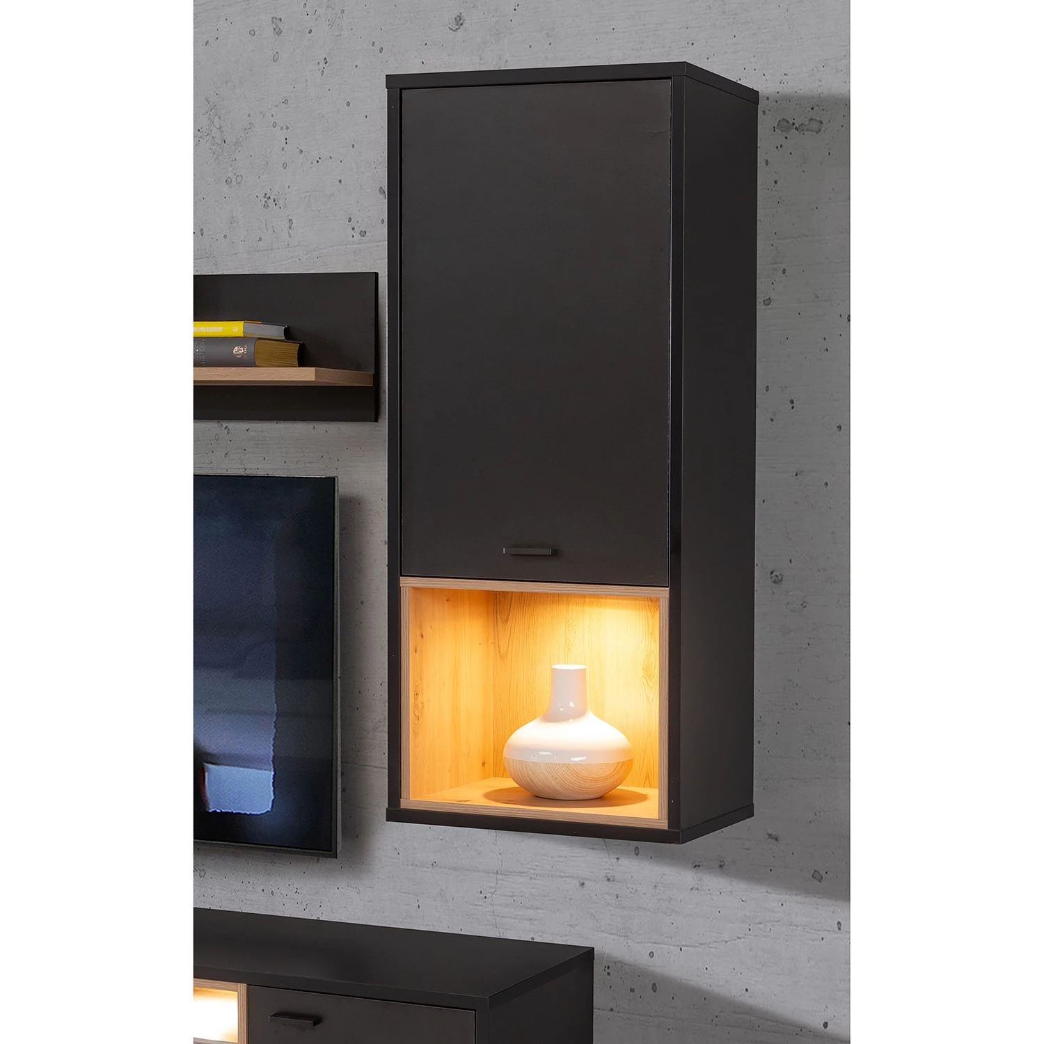 Loftscape Meuble haut Mazzo - Noir / Imitation chêne artisan 4 Loftscape Meuble haut Mazzo - Noir / Imitation chêne artisan – Image 4