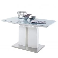 Loftscape Table Bernice - (Extensible) Verre de sécurité / Acier inoxydable - Blanc / Inox -Meubles de salle à manger Soldes Magasin 1000289044 210906 11425000052 DETAILS P000000001000289044