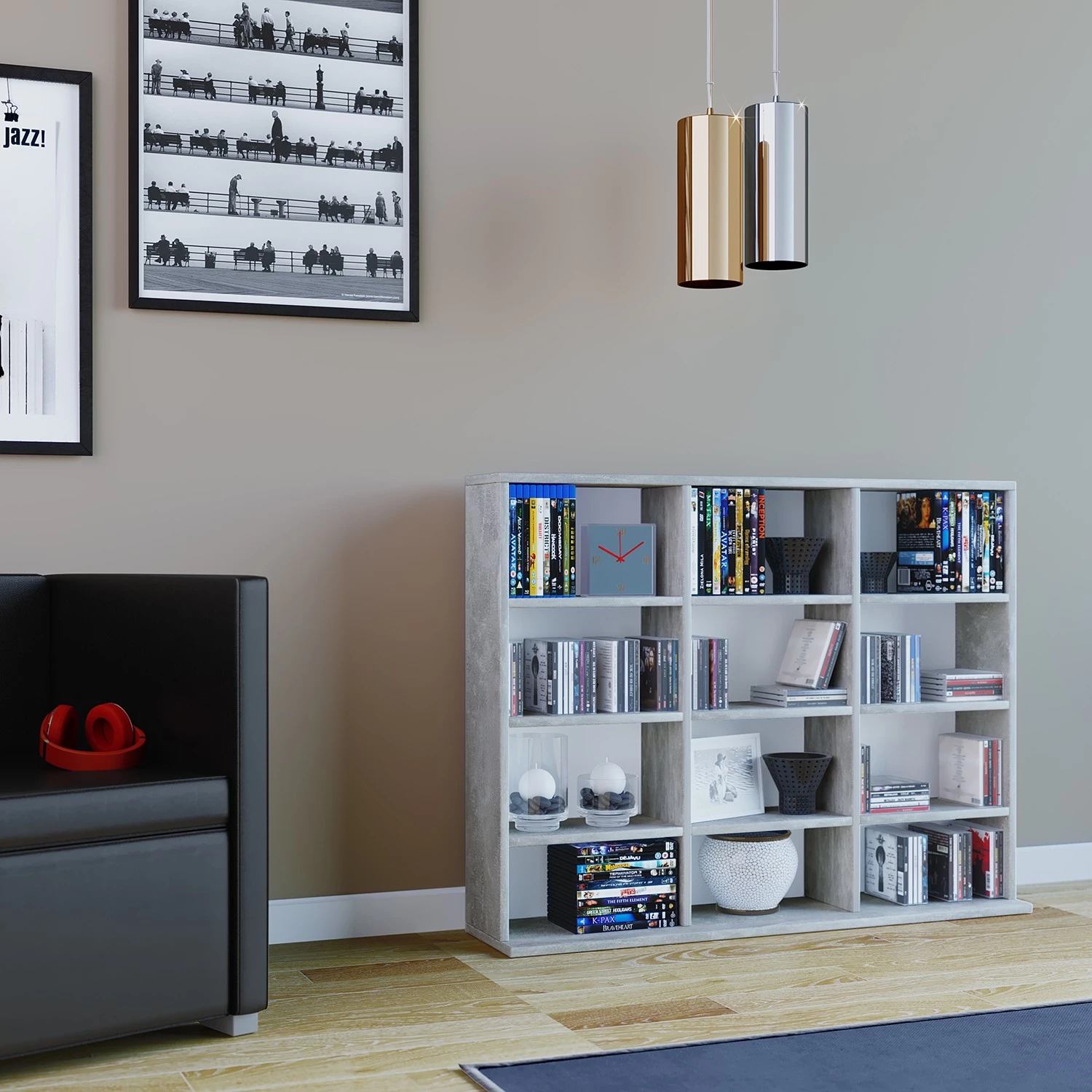 VCM Étagère Megosa - Imitation béton - Hauteur : 83 cm 2 VCM Étagère Megosa - Imitation béton - Hauteur : 83 cm – Image 2