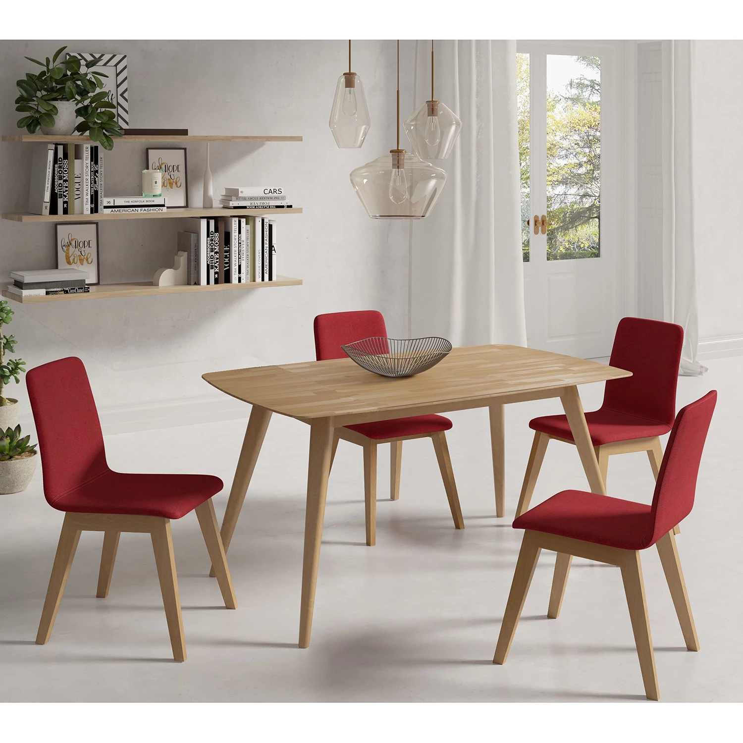 Norrwood Salle à manger Nami (5 éléments) - Rouge antique - 140 x 80 cm - Hêtre clair 1 Norrwood Salle à manger Nami (5 éléments) - Rouge antique - 140 x 80 cm - Hêtre clair