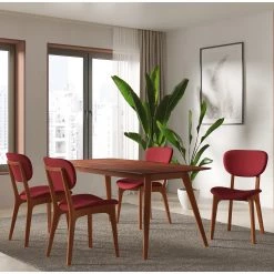 Norrwood Salle à manger Nadir (5 éléments) - Rouge antique - 180 x 90 cm - Imitation cerisier