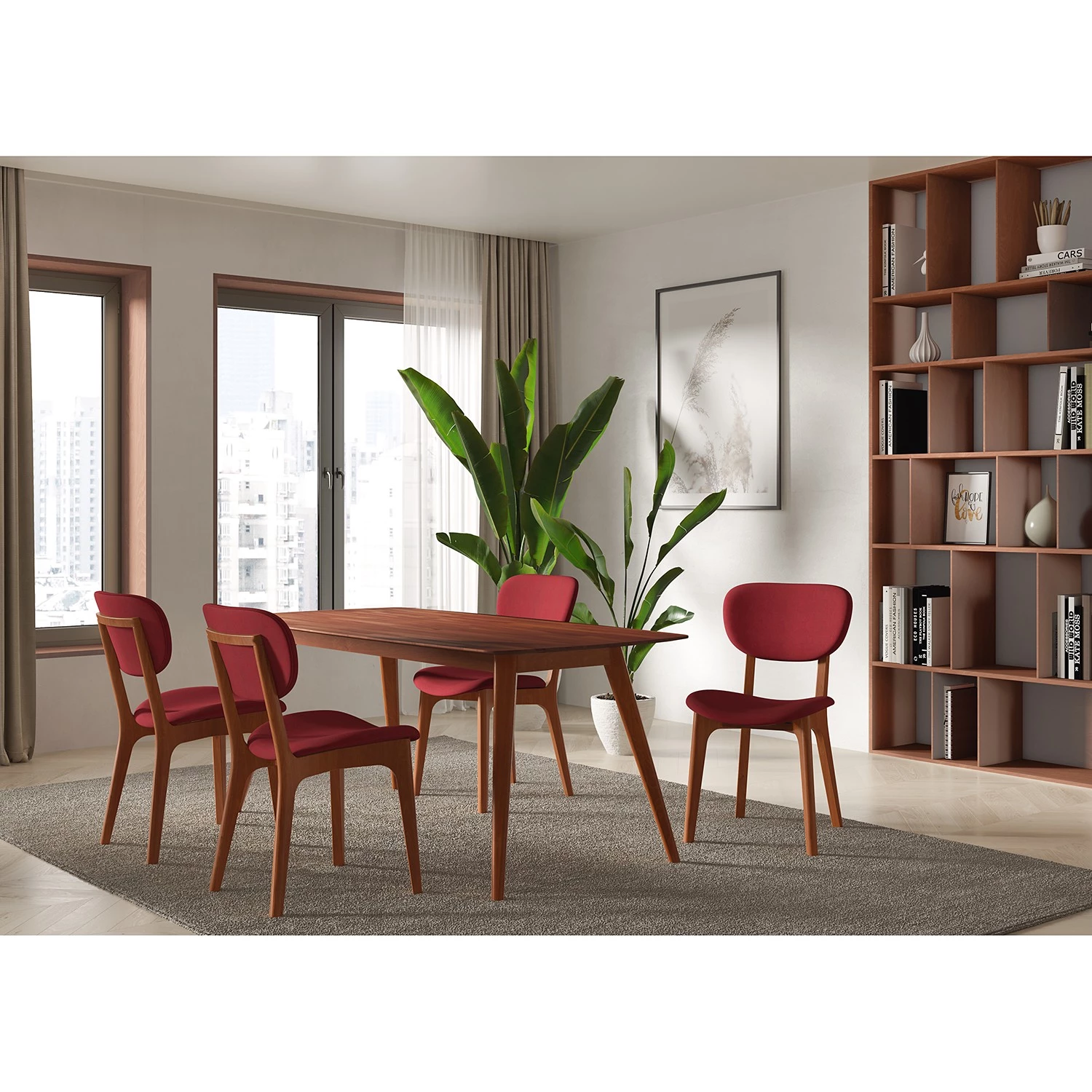 Norrwood Salle à manger Nadir (5 éléments) - Rouge antique - 180 x 90 cm - Imitation cerisier 2 Norrwood Salle à manger Nadir (5 éléments) - Rouge antique - 180 x 90 cm - Imitation cerisier – Image 2