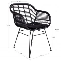 Naturoo Chaises à accoudoirs Corduroy (lot de 2) - (avec coussin d’assise) - Rotin / Métal - Rotin / Noir -Meubles de salle à manger Soldes Magasin 1000299408 211012 13445500602 SKETCH DETAILS P000000001000299408 sketch