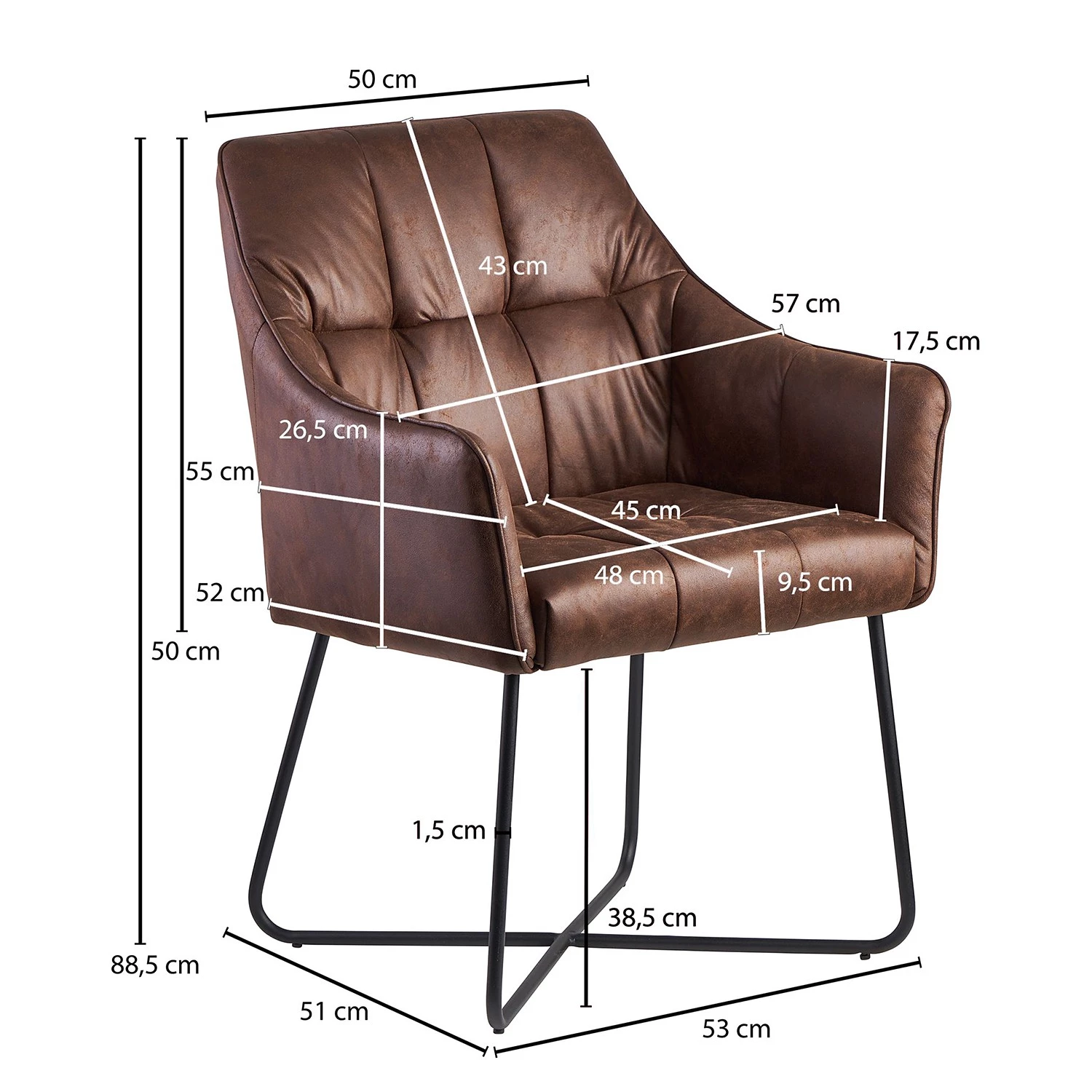 Loftscape Chaise à accoudoirs Giorgino II - Marron foncé vintage 6 Loftscape Chaise à accoudoirs Giorgino II - Marron foncé vintage – Image 6