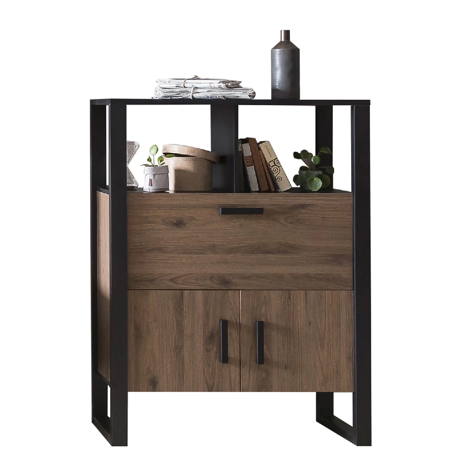 Red Living Buffet haut Norddal - Imitation noyer / Noir 4 Red Living Buffet haut Norddal - Imitation noyer / Noir – Image 4
