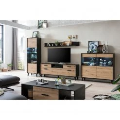 Norrwood Vitrine Argenteuil - Imitation chêne artisan / Noir - Hauteur : 199 cm -Meubles de salle à manger Soldes Magasin 1000304822 211118 07224600035 MOOD DETAILS P000000001000304822 mood