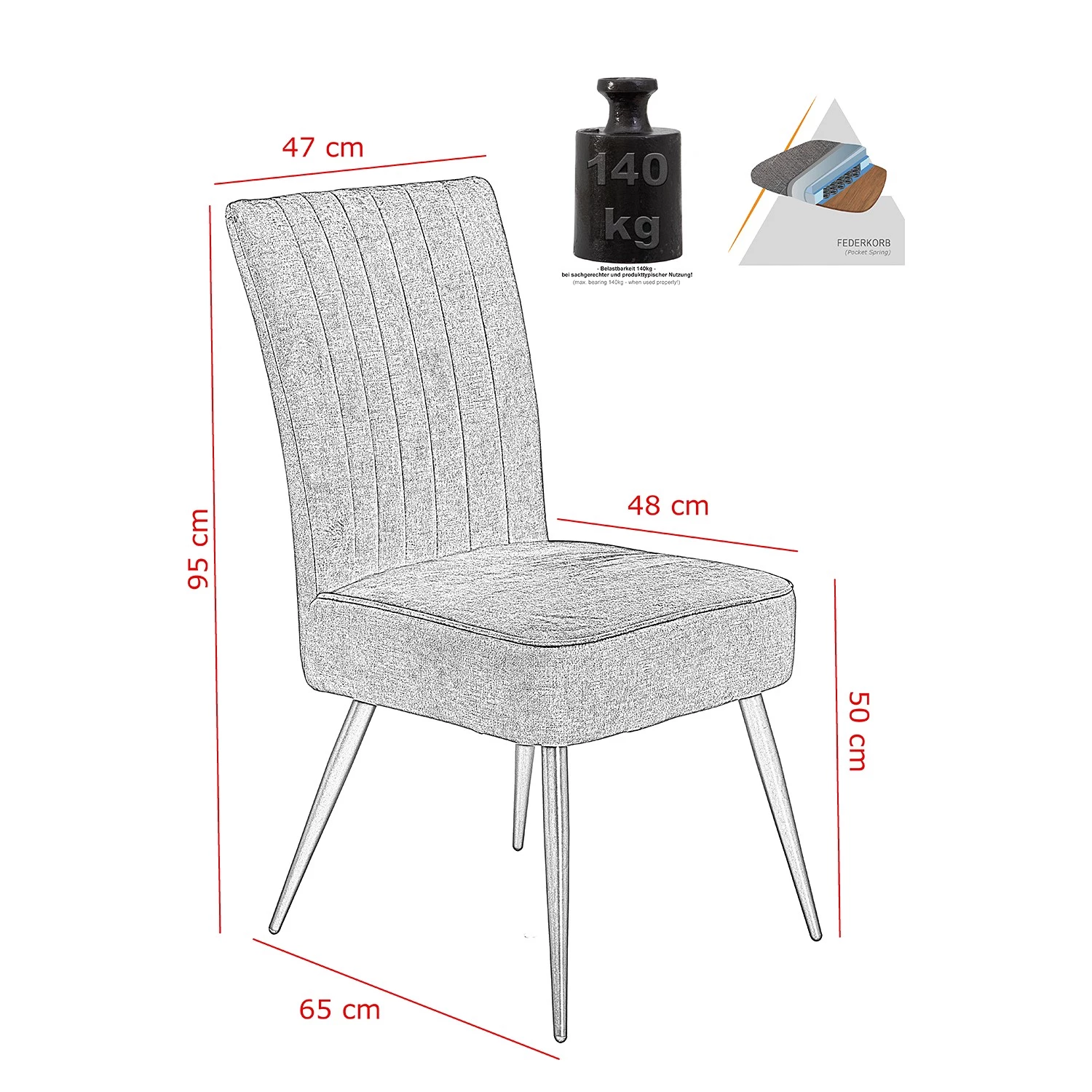 Loftscape Chaises capitonnées Copine (lot de 2) - Gris vintage 6 Loftscape Chaises capitonnées Copine (lot de 2) - Gris vintage – Image 6