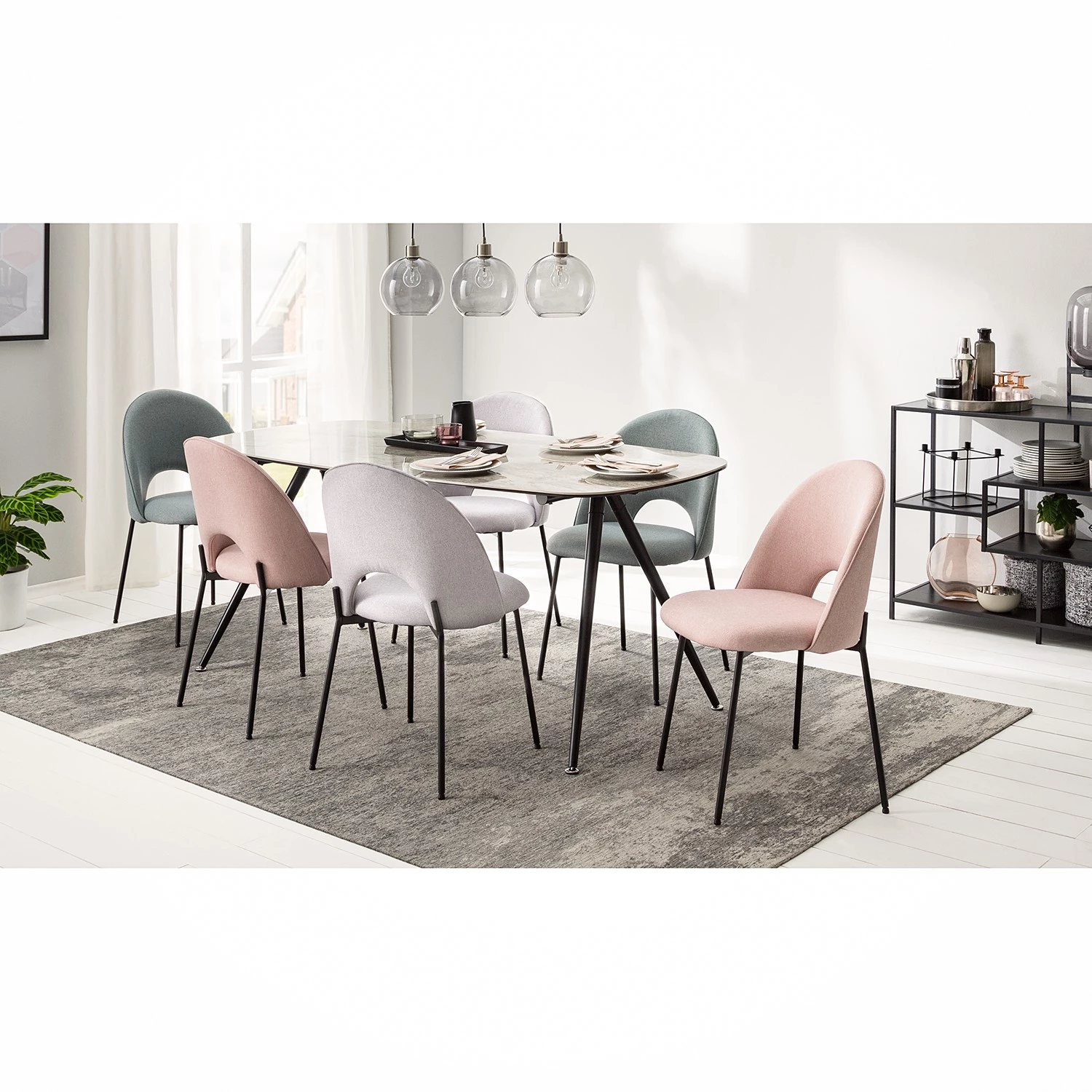 Mørteens Chaise capitonnée Ikley - Tissu / Métal - Noir - Gris menthe - Lot de 2 5 Mørteens Chaise capitonnée Ikley - Tissu / Métal - Noir - Gris menthe - Lot de 2 – Image 5