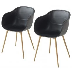 Mørteens Chaise à accoudoirs Odon - Matière plastique / Métal - Imitation chêne - Noir - Lot de 2