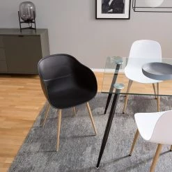 Mørteens Chaise à accoudoirs Odon - Matière plastique / Métal - Imitation chêne - Noir - Lot de 2 -Meubles de salle à manger Soldes Magasin 1000312639 211202 13441500037 MOOD DETAILS P000000001000312639 mood