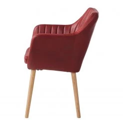 Mørteens Chaise à accoudoirs Leedy IV - Imitation cuir / Chêne massif - Rouge cerise - Lot de 2 -Meubles de salle à manger Soldes Magasin 1000313396 211208 12180400085 DETAILS P000000001000313396