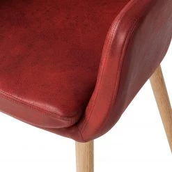 Mørteens Chaise à accoudoirs Leedy IV - Imitation cuir / Chêne massif - Rouge cerise - Lot de 2 -Meubles de salle à manger Soldes Magasin 1000313396 211208 12180500091 DETAILS P000000001000313396