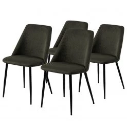 Loftscape Chaises capitonnées Ferland (lot de 4) - Velours côtelé / Fer - Vert olive foncé / Noir