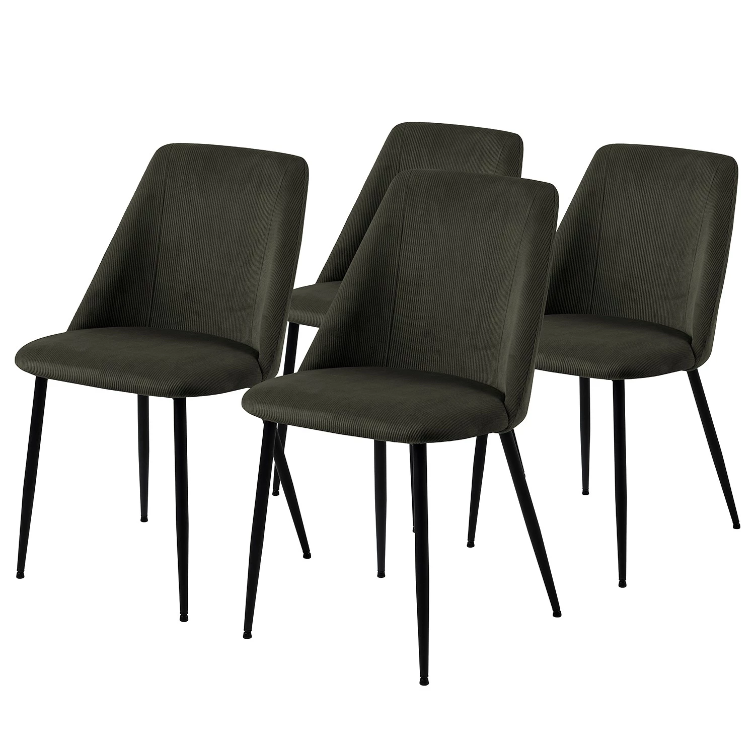 Loftscape Chaises capitonnées Ferland (lot de 4) - Velours côtelé / Fer - Vert olive foncé / Noir 1 Loftscape Chaises capitonnées Ferland (lot de 4) - Velours côtelé / Fer - Vert olive foncé / Noir