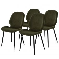 Loftscape Chaises capitonnées Kerang I (lot de 4) - Velours côtelé / Fer - Vert olive foncé / Noir
