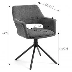 Loftscape Chaises à accoudoirs Keldur I (lot de 2) - Corde / Acier - Gris / Noir -Meubles de salle à manger Soldes Magasin 1000329356 220203 161421000500 SKETCH DETAILS P000000001000329356 sketch