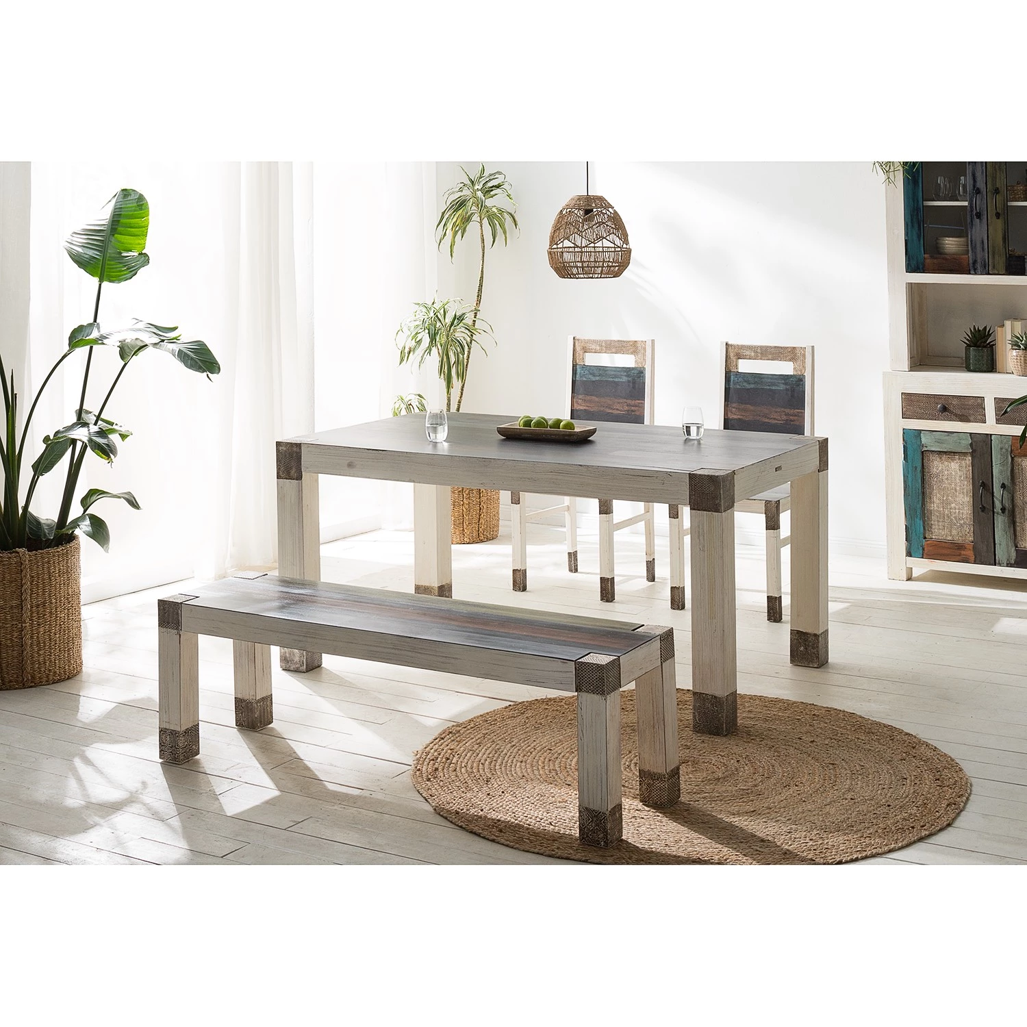 Wolf-Möbel Salle à manger Goa White (4 éléments) - Partiellement en manguier massif - Manguier vintage blanc 2 Wolf-Möbel Salle à manger Goa White (4 éléments) - Partiellement en manguier massif - Manguier vintage blanc – Image 2