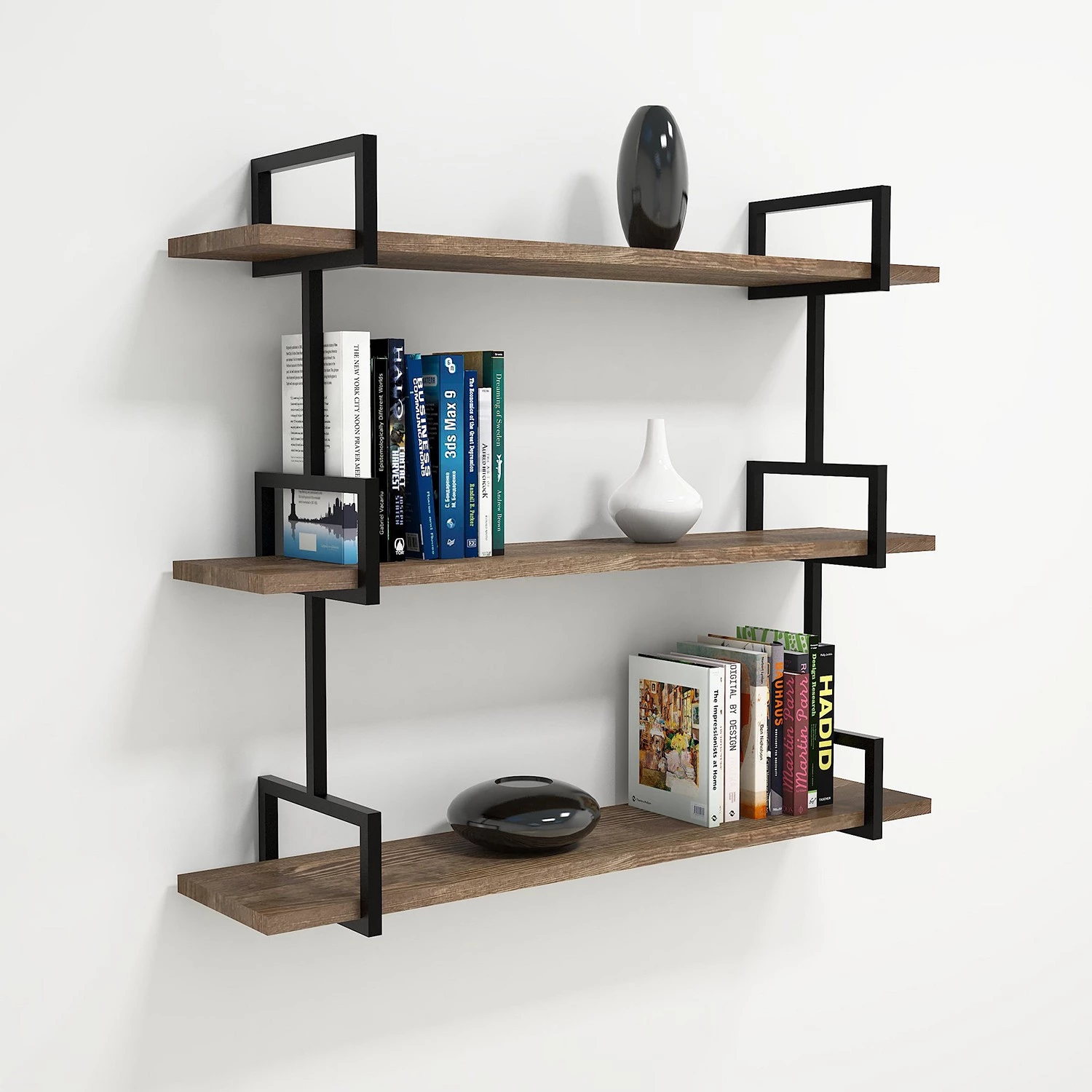 Red Living Tablette murale Ulm - Pin massif / Métal - Pin / Noir 2 Red Living Tablette murale Ulm - Pin massif / Métal - Pin / Noir – Image 2