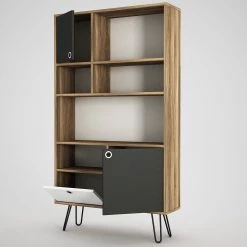 Loftscape Étagère Kerrang - Imitation noyer / Anthracite / Blanc -Meubles de salle à manger Soldes Magasin 1000333719 220302 030 DETAILS P000000001000333719