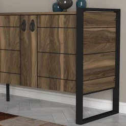 Red Living Buffet Lando - Métal - Imitation noyer / Noir -Meubles de salle à manger Soldes Magasin 1000333722 220302 030 DETAILS P000000001000333722