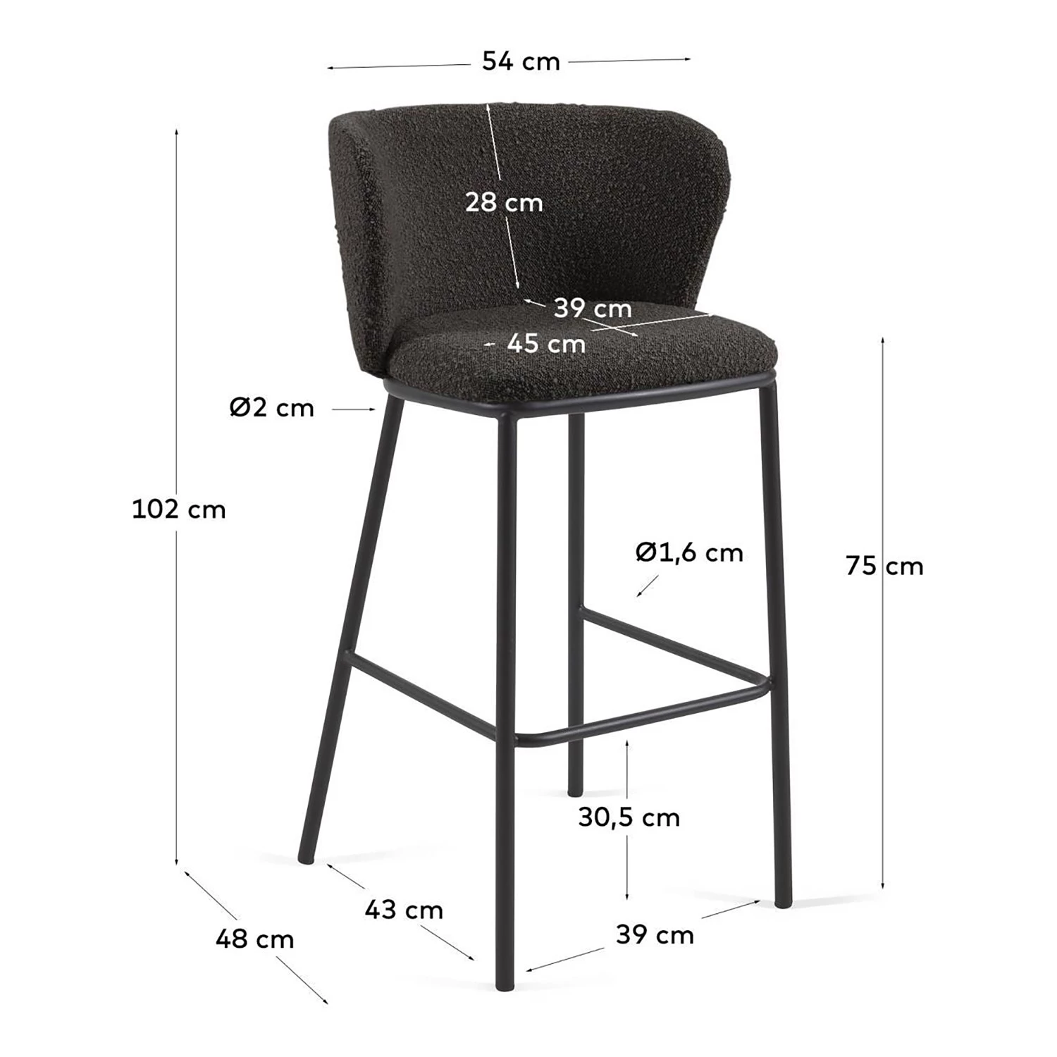 Loftscape Chaises de bar Rovigo (lot de 2) - Gris foncé 9 Loftscape Chaises de bar Rovigo (lot de 2) - Gris foncé – Image 9