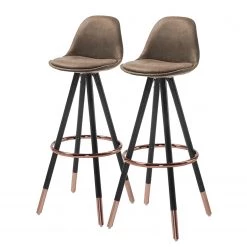 Ars manufacti Chaises de bar Zibo (lot de 2) - Imitation cuir / Métal - Cuivre - Beige vieilli