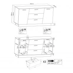 Fredriks Buffet Reedley - Noir brillant -Meubles de salle à manger Soldes Magasin 1000340455 220322 500 SKETCH DETAILS P000000001000340455 sketch