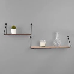 Loftscape Étagères murales Chevron Love (lot de 2) - Métal - Noir / Imitation chêne -Meubles de salle à manger Soldes Magasin 1000341914 220323 021 MOOD DETAILS P000000001000341914 mood