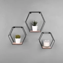 Loftscape Étagères murales Comfortline (lot de 3) - Métal - Noir / Imitation chêne -Meubles de salle à manger Soldes Magasin 1000341915 220323 021 MOOD DETAILS P000000001000341915 mood