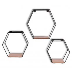 Loftscape Étagères murales Comfortline (lot de 3) - Métal - Noir / Imitation chêne -Meubles de salle à manger Soldes Magasin 1000341915 220323 030 DETAILS P000000001000341915