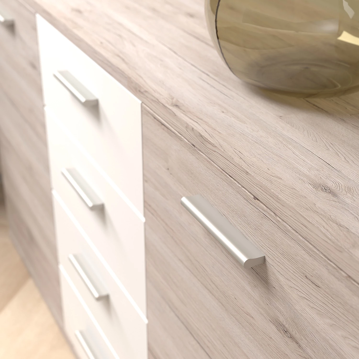 Loftscape Buffet Piemont II - Blanc / Imitation chêne sable 4 Loftscape Buffet Piemont II - Blanc / Imitation chêne sable – Image 4