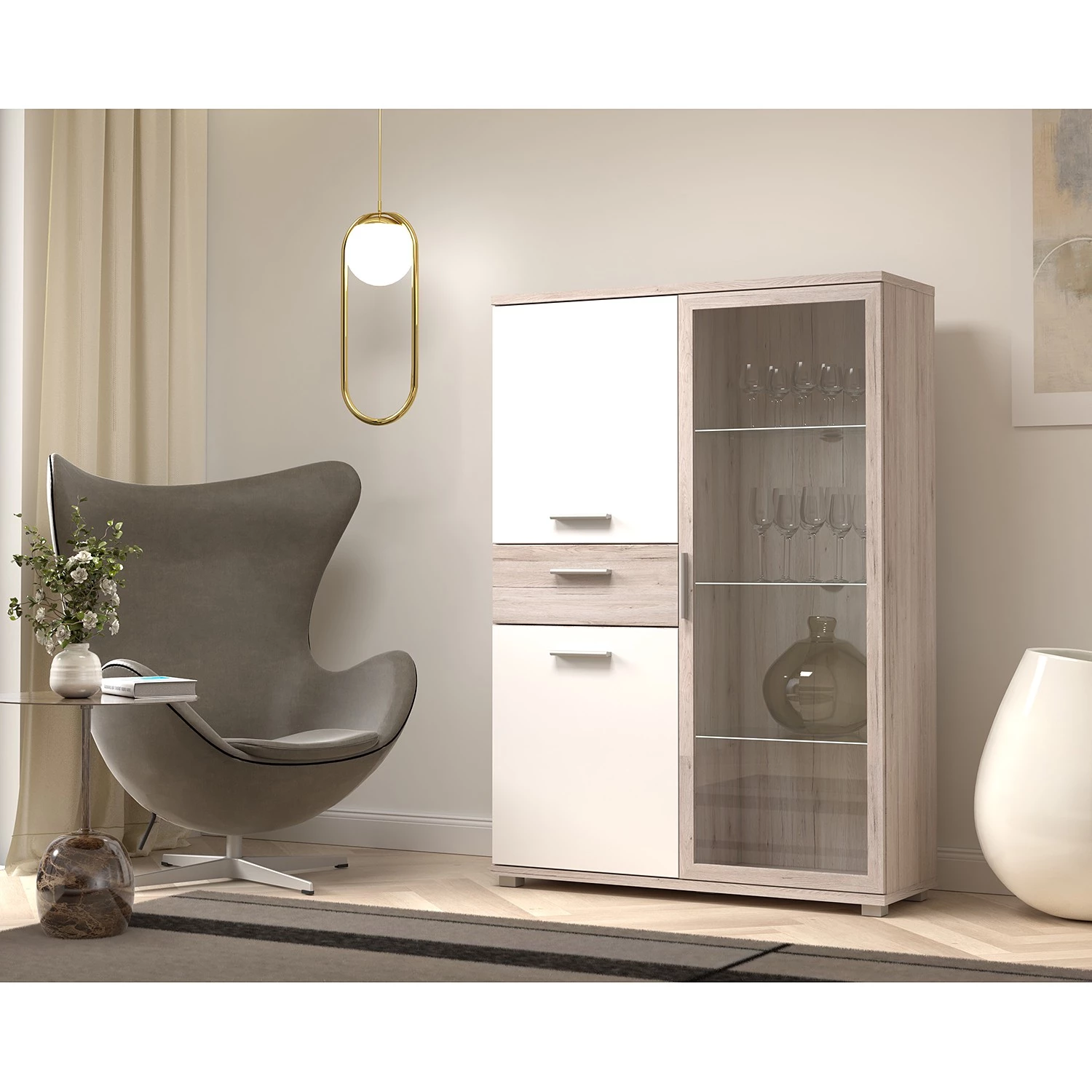 Loftscape Buffet haut Piemont - Éclairage inclus éclairage - Imitation chêne de sable 2 Loftscape Buffet haut Piemont - Éclairage inclus éclairage - Imitation chêne de sable – Image 2