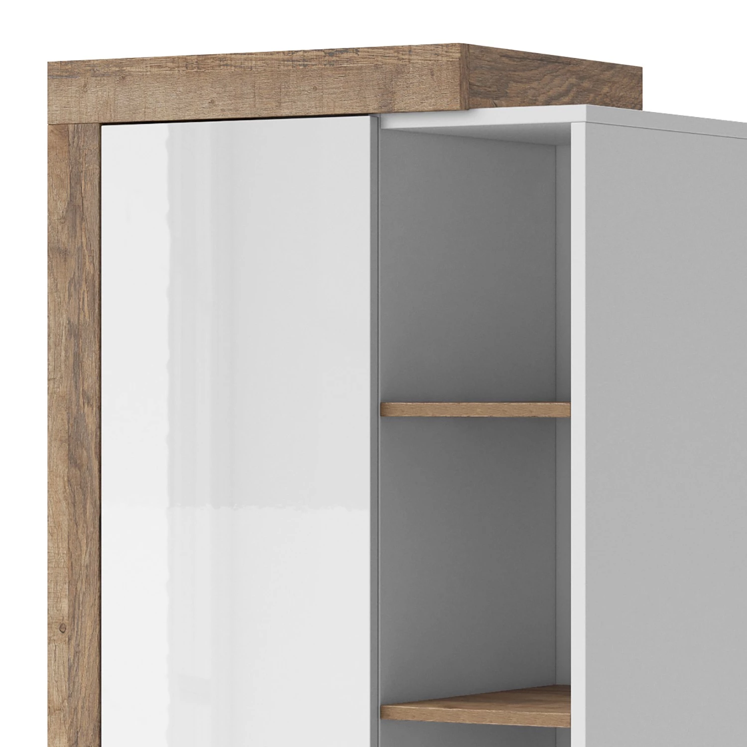 Loftscape Vitrine Shipley - Blanc brillant / Imitation chêne 4 Loftscape Vitrine Shipley - Blanc brillant / Imitation chêne – Image 4