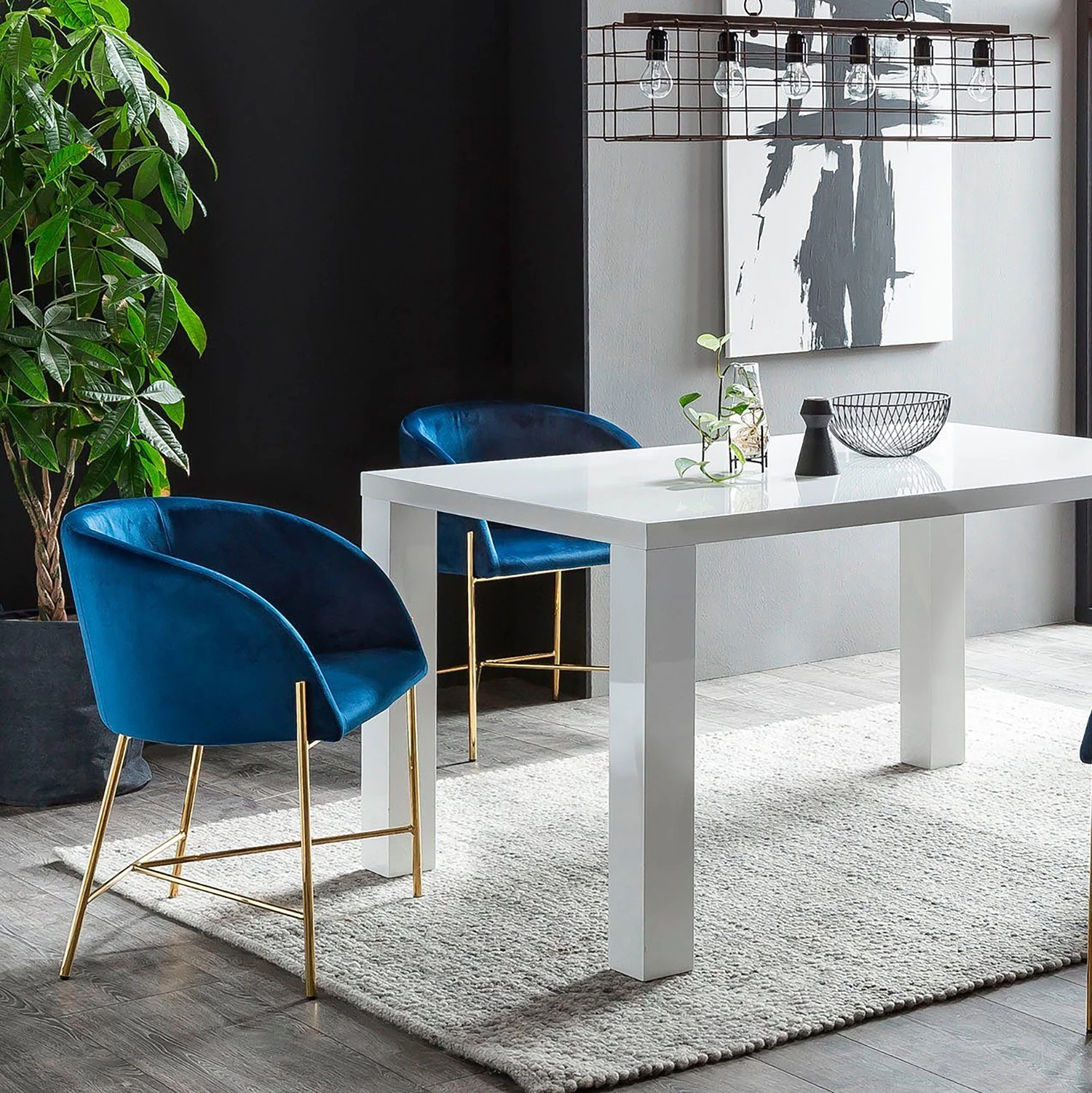 Loftscape Salle à manger Eadwine I (5 éléments) - Bleu marine - Largeur : 160 cm 3 Loftscape Salle à manger Eadwine I (5 éléments) - Bleu marine - Largeur : 160 cm – Image 3