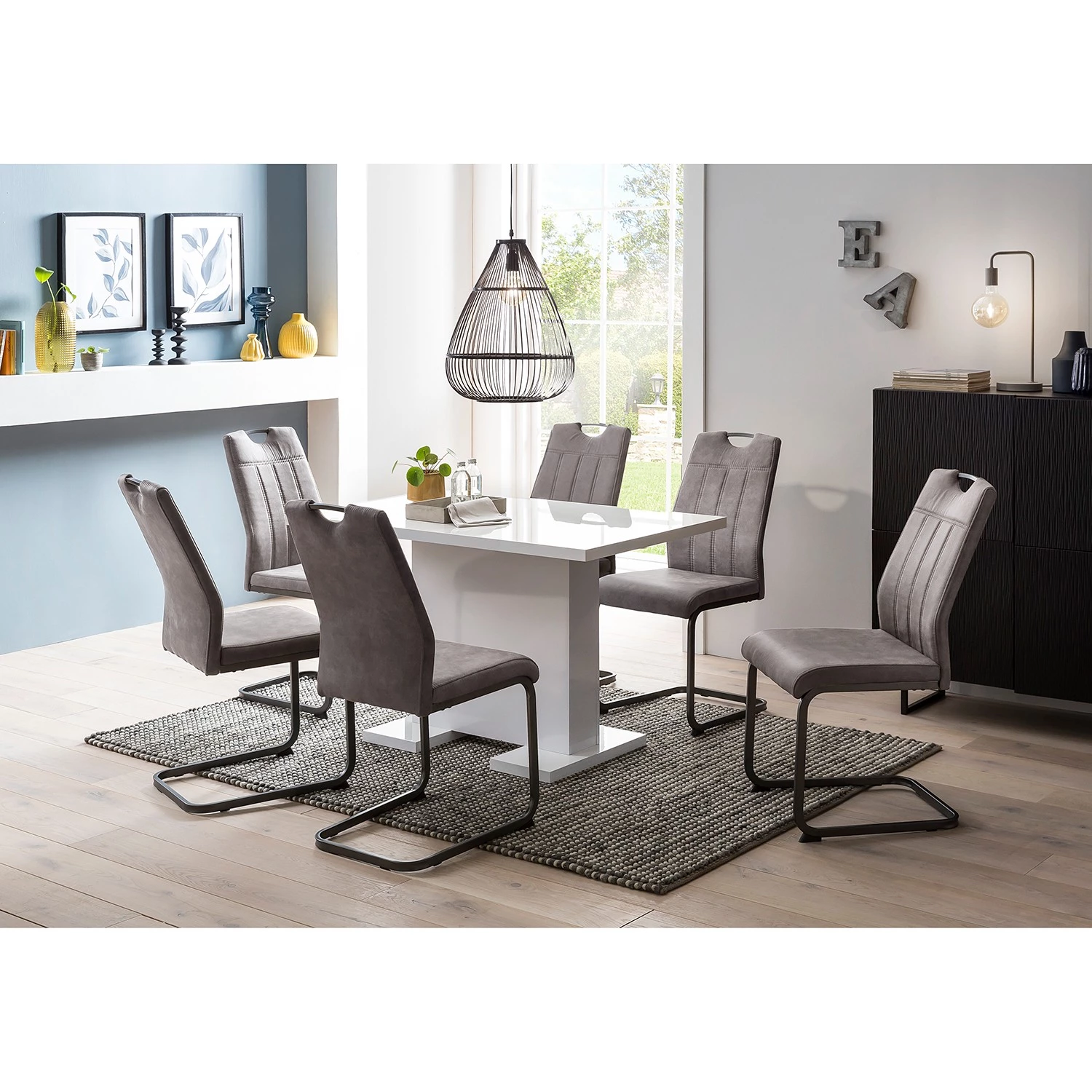 Loftscape Salle à manger Toft (7 éléments) - Gris 2 Loftscape Salle à manger Toft (7 éléments) - Gris – Image 2
