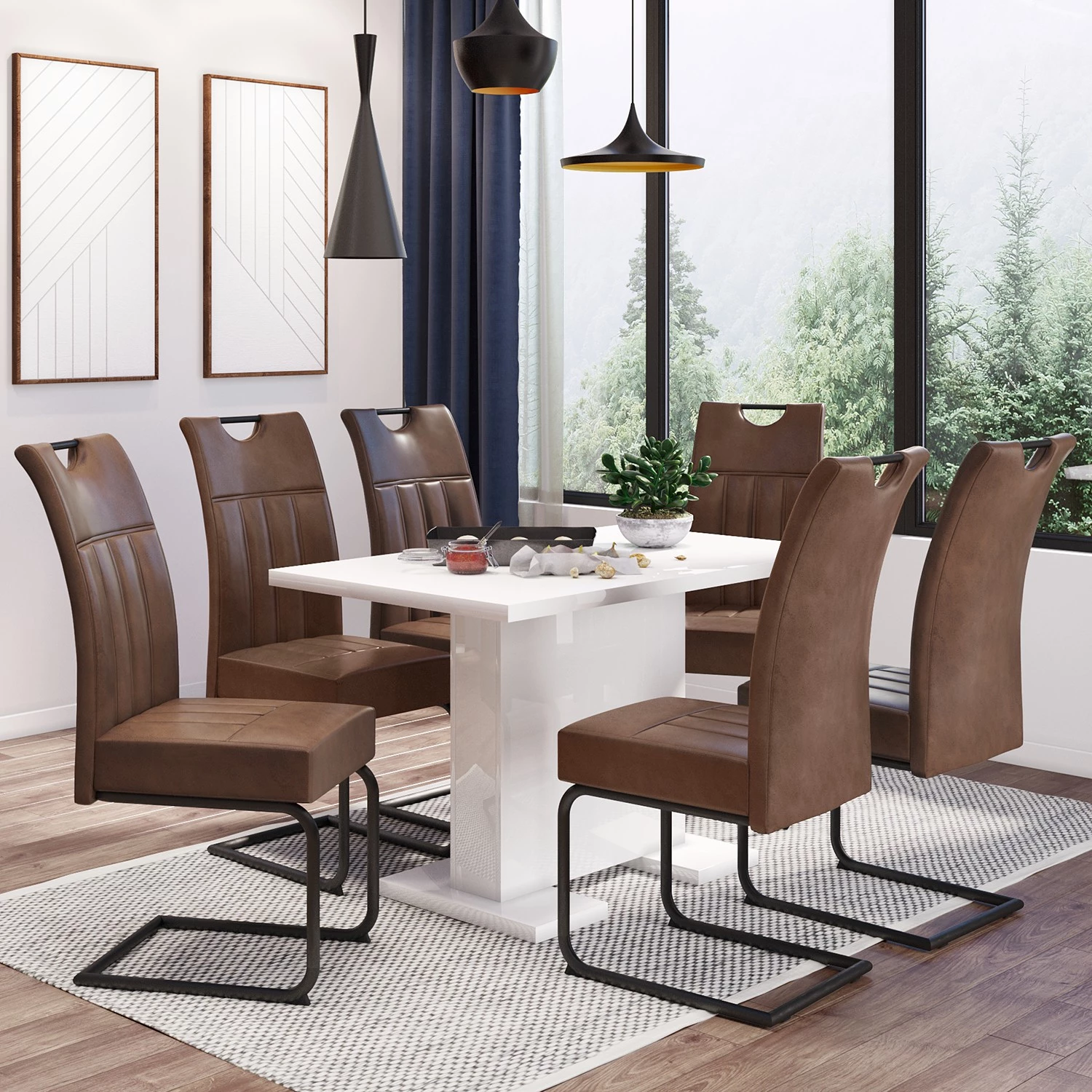 Loftscape Salle à manger Verena (7 éléments) - Marron 1 Loftscape Salle à manger Verena (7 éléments) - Marron