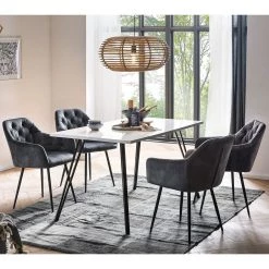 Loftscape Salle à manger Wilora (5 éléments) - Gris / Blanc brillant